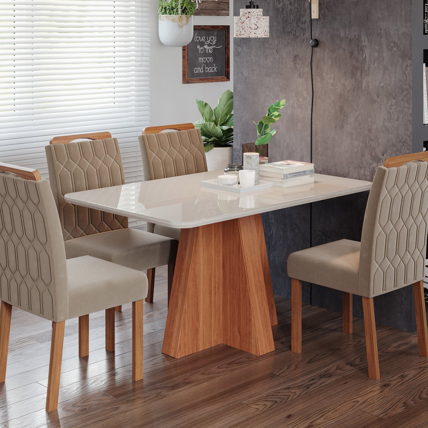 Sala de Jantar Maitê 130 Cm com 4 Cadeiras Paola Wood