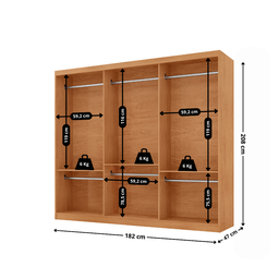 Guarda Roupa Casal Connor 100 Mdf 3 Portas de Correr Moderna Mobília - 4