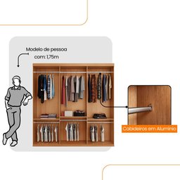 Guarda Roupa Casal Connor 100 Mdf 3 Portas de Correr Moderna Mobília - 5