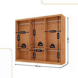 Guarda Roupa Casal Connor 100 Mdf 3 Portas de Correr Moderna Mobília - 4