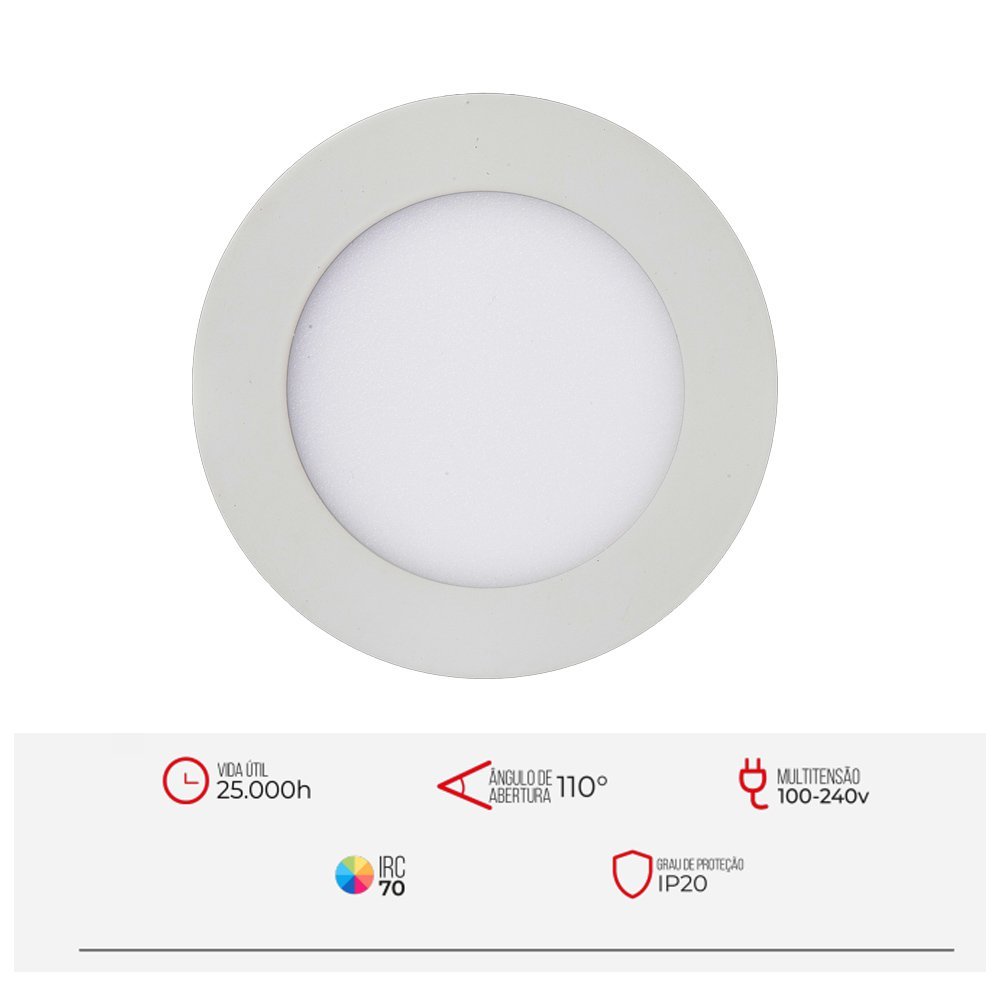 Kit 6 Luminárias de Sobrepor Slim Plafon G Ii 18w 3000k 21cm Redonda