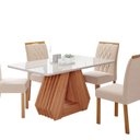 Ver imagem 2 de Sala de Jantar Agata 130 cm com 4 Cadeiras Juliana Wood Marrom/Off/Mad/Nude