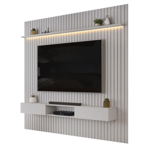 Painel Trento para TV com Bancada 250 Ripado Bali Bali com LED -DJ Móveis