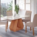 Ver imagem 1 de Sala de Jantar Agata 130 cm com 4 Cadeiras Fernanda Wood Marrom/Off/Madeira