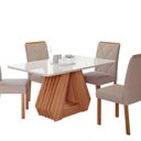 Ver imagem 2 de Sala de Jantar Agata 130 cm com 4 Cadeiras Fernanda Wood Marrom/Off/Madeira