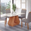 Ver imagem 1 de Sala de Jantar Agata 130 cm com 4 Cadeiras Paola Wood Marrom/Off/Mad