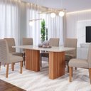 Ver imagem 1 de Conjunto Sala de Jantar 6 Lugares Retangular Tampo de Vidro/MDF Ester Cadeiras Clarice Wood Marrom/C