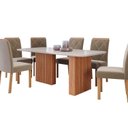 Ver imagem 2 de Conjunto Sala de Jantar 6 Lugares Retangular Tampo de Vidro/MDF Ester Cadeiras Fernanda Wood Marrom/