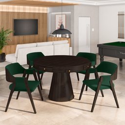 Conjunto Mesa de Jogos Carteado Bellagio Tampo Reversível e 4 Cadeiras Madeira Poker Base Cone Velud - 6