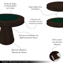 Conjunto Mesa de Jogos Carteado Bellagio Tampo Reversível e 4 Cadeiras Madeira Poker Base Cone Velud - 3