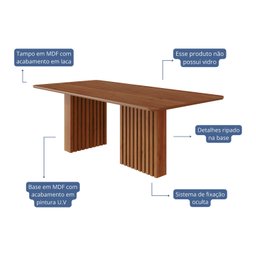 Mesa de Jantar 6 lugares 210cm Retangular Ester - 4