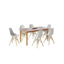 Ver imagem 2 de Conjunto Sala de Jantar Mesa Madeira Maciça Tampo Vidro com 6 Cadeiras Eames Yescasa Branco/Marrom