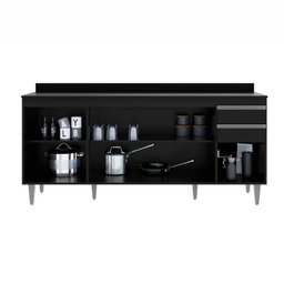 Balcão de Cozinha Ágatha 1,80m Preto C/ Tampo - Vallisa Decor - 3