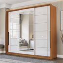 Ver imagem 1 de Guarda-roupa Casal Lisboa 3 Portas 4 Gavetas com Espelho Freijó/branco - Politorno