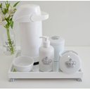 Ver imagem 1 de Kit Higiene Porcelana Prata Bebê Branco Bandeja Espelho Pote - Coroa Prata