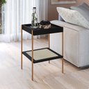 Ver imagem 1 de Mesa Lateral Quadrada com Prateleira 43cm Palhinha Pé Metaloslo Preto