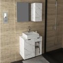 Ver imagem 1 de Conjunto de Banheiro com Gabinete Suspenso 60cm e Espelheira 80cm Branco/Mármore