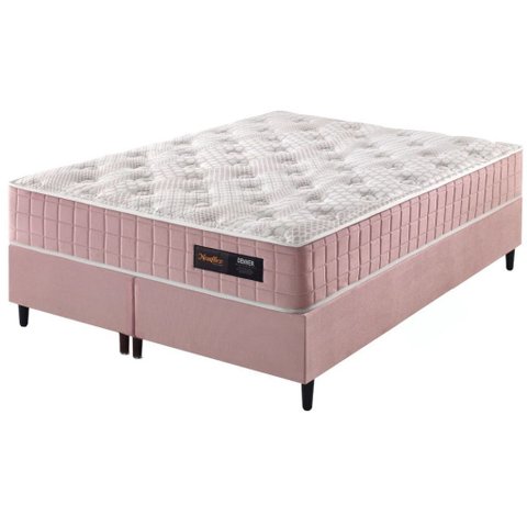Conjunto Cama Box Colchão King Size 193x203x67 com Molas Ensacadas Denver Rosa