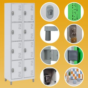 Armário Roupeiro Aço M 8 Portas Pequenas Cor W3 - 10108 Cor:cinza