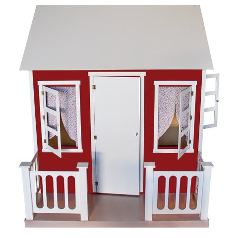 Casinha de Brinquedo com Cercado e Cortinas Vermelho/Branco - Criança Feliz