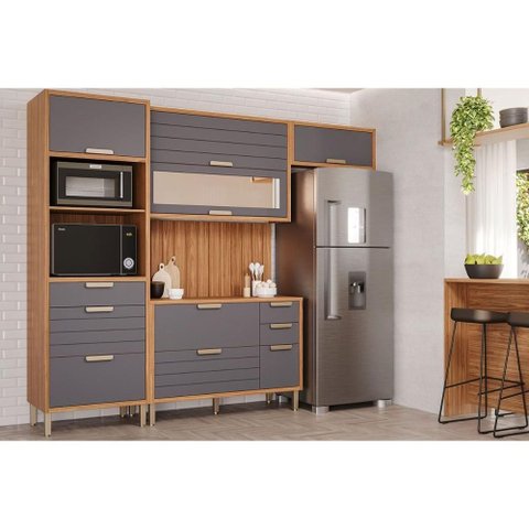 Módulo Cozinha Mgm Eloise 5 Peças (2aéreos+1balcão+1torrequente+1complemento) C5p109 Freijo/