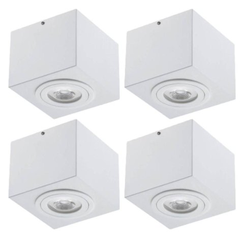 Kit 4 Spots Plafon Luminária Branca Quadrada Sobrepor 13cm PAR20 E27 Dital