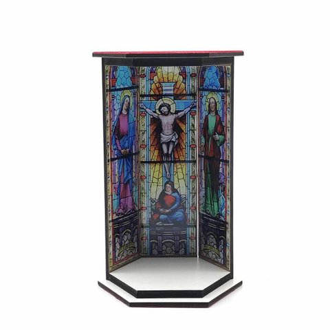 Oratório De Madeira Vitral Ressurreição Resinado