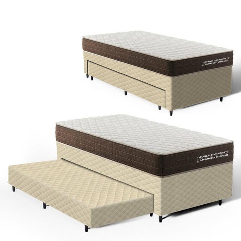 Cama Box Solteiro com Colchão de Espuma D33 Double Comfort + Auxiliar de Espuma Unique 88cm