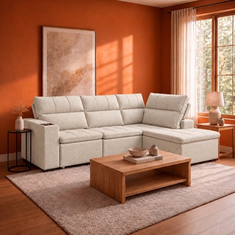 Sofá de Canto Apolo 2,80m com Chaise Direita Retrátil Reclinável