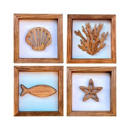 Kit 4 Quadros Marrom e Branco Decoração Náutica de Parede - 2
