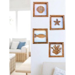 Kit 4 Quadros Marrom e Branco Decoração Náutica de Parede - 1
