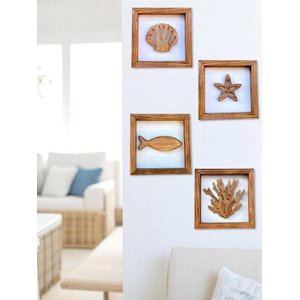 Kit 4 Quadros Marrom e Branco Decoração Náutica de Parede