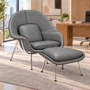 Ver imagem 2 de Poltrona Womb Chair com Puff em Couro Ecológico Cinza