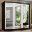 Ver imagem 1 de Guarda-Roupa Casal Madesa Reno 3 Portas de Correr de Espelho Preto/Branco Cor:Preto/Branco