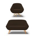 Ver imagem 1 de Kit 01 Namoradeira 02 Lugares e 01 Poltrona Giratória Giovana Suede Marrom Base Madeira MA30 - D'