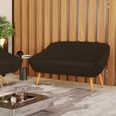 Ver imagem 2 de Kit 01 Namoradeira 02 Lugares e 01 Poltrona Giratória Giovana Suede Marrom Base Madeira MA30 - D'