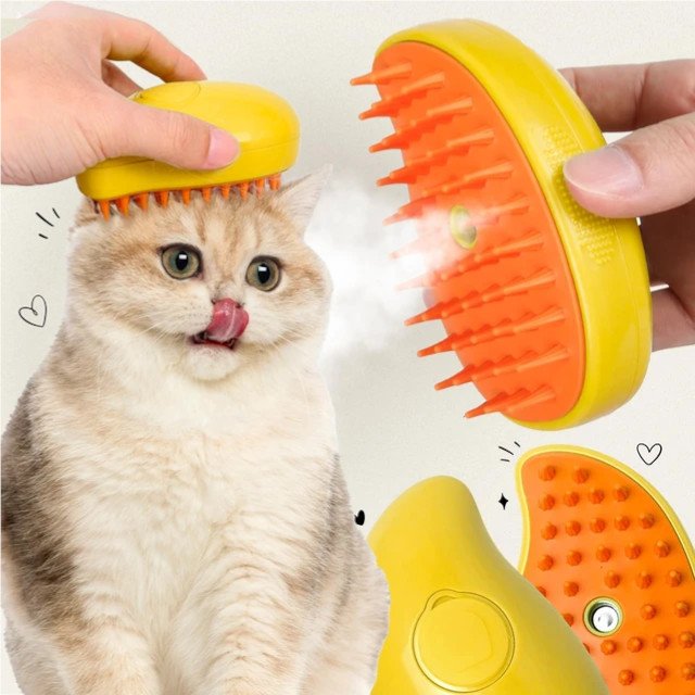 Super Escova Silicone a Vapor 3 em 1 Cães de Gato, Spray Usb