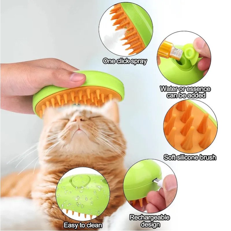 Super Escova Silicone a Vapor 3 em 1 Cães de Gato, Spray Usb - 8