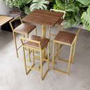 Ver imagem 1 de Jogo Mesa Alta Bistrô Quadrada Imbuia 4 Banquetas Estofado Confort Dourado Don Castro