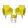 Kit 2 Poltrona Para sala de Estar Bianca Capitonê Rodapé e 1 Puff Babu Suede Amarelo - Móveis - 1