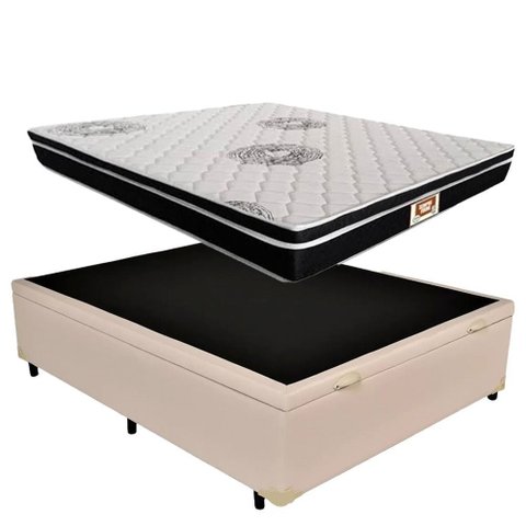 Cama Box Baú Casal Branco + Colchão de Molas 1,38 x 1,88