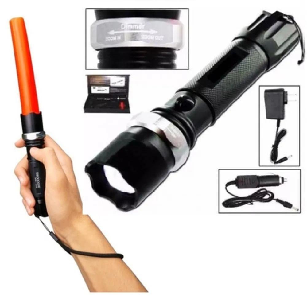 LANTERNA RECARREGAVEL COM ZOOM DE LONGO ALCANCE LED CREE SWAT POLICE MILITAR PROFISSIONAL - 1