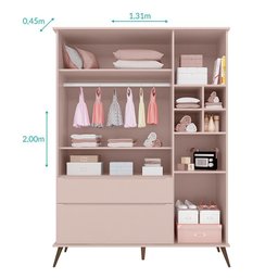 Guarda Roupa Infantil Retrô Alice 3 Portas e 2 Gavetas Rosê - PR Baby - 4