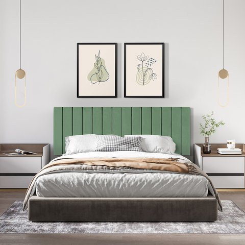 Cabeceira Casal Ripada Palito para Quarto - 140 Cm - Verde Menta Suede