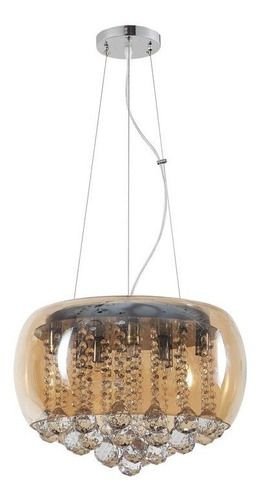 Lustre Pendente Cúpula 40cm Vidro Âmbar e Cristal Transparente Delicado Luxo Inl77 - 2