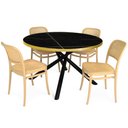 Ver imagem 1 de Conjunto Mesa de Jantar Redonda Solaris Preta 120cm com 4 Cadeiras Roma - Nude