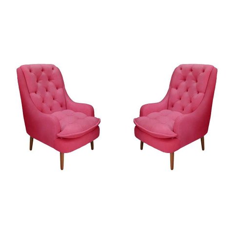 Kit 2 Poltronas Decorativas Lille Suede Rosa Pink - Dominic Decor