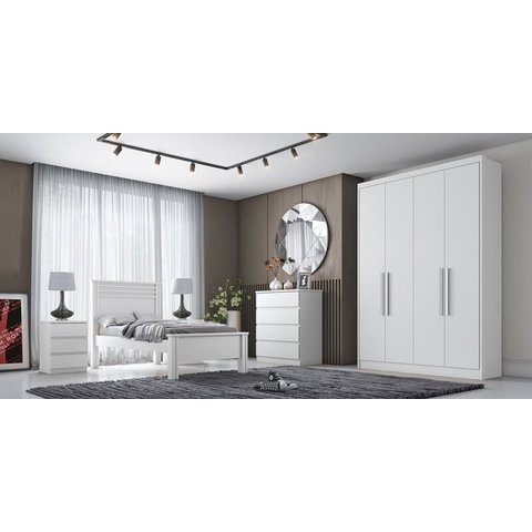 Guarda Roupa Solteiro 4 Portas 3 Gavetas - Sevilha-branco - Móveis Novo Horizonte