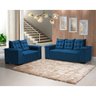 Sofá 2 e 3 Lugares Europa Estofado Capitonê Veludo Azul - 1