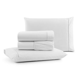 Jogo de Lençol Cama King 4 peças 100% Algodão Percal 180 fios Ponto Palito:Branco - 1